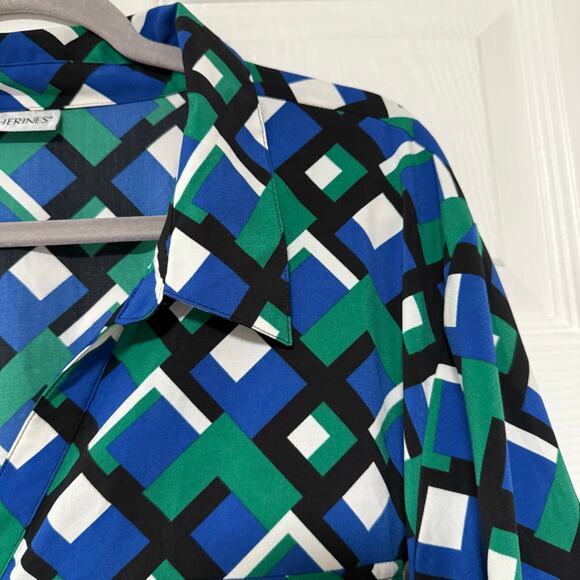 Catherines Women's Geometric Button Front 3/4 Sleeve Top Size 3X - Picture 5 of 14